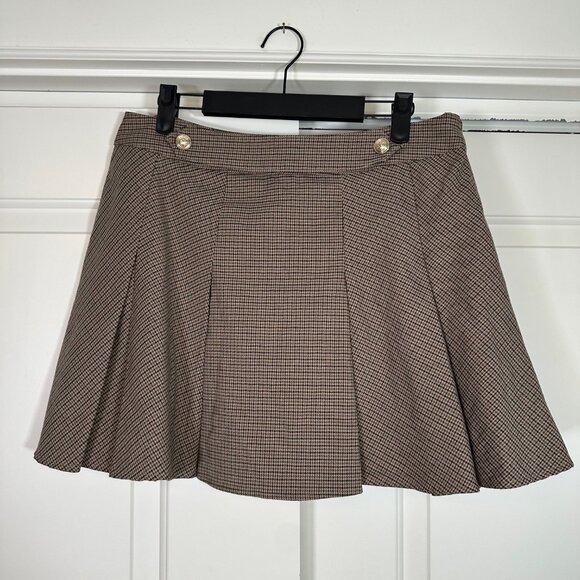H&M Brown & Beige Houndstooth Pleated Mini Skirt - Medium - Picture 3 of 11